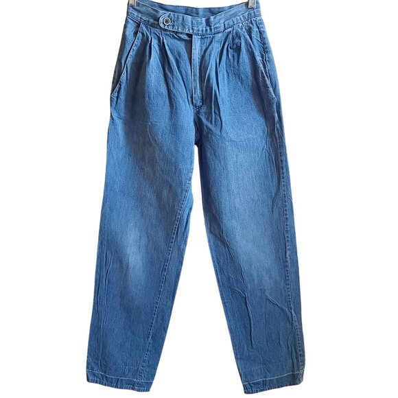 24x31 Sz 5 Vintage 70's High-Waisted Pleated Denim Jeans Faded Distress Boho - Picture 1 of 8